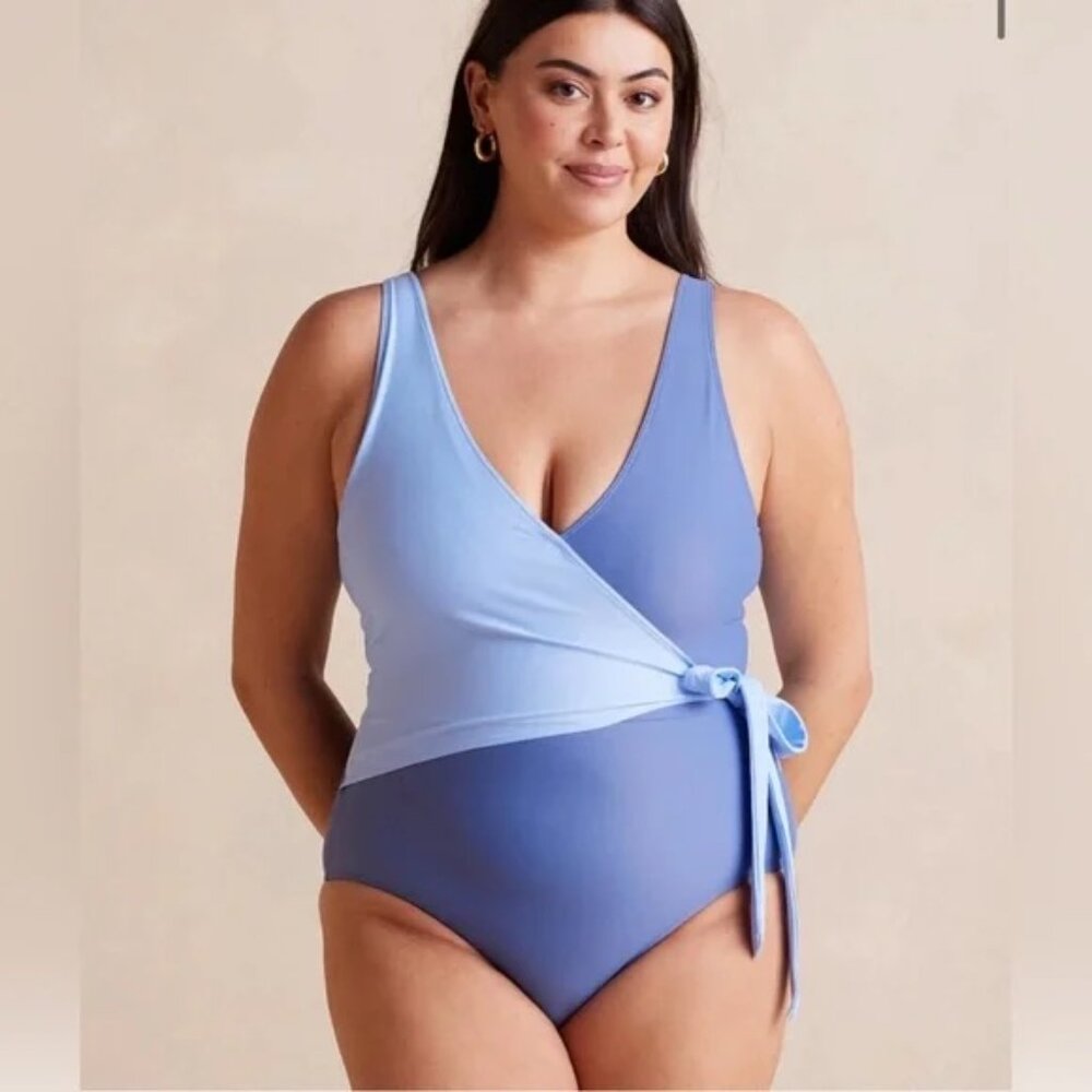 Plus size 20 Summersalt The Perfect Wrap One-Piece - Sky & Blue Mountain